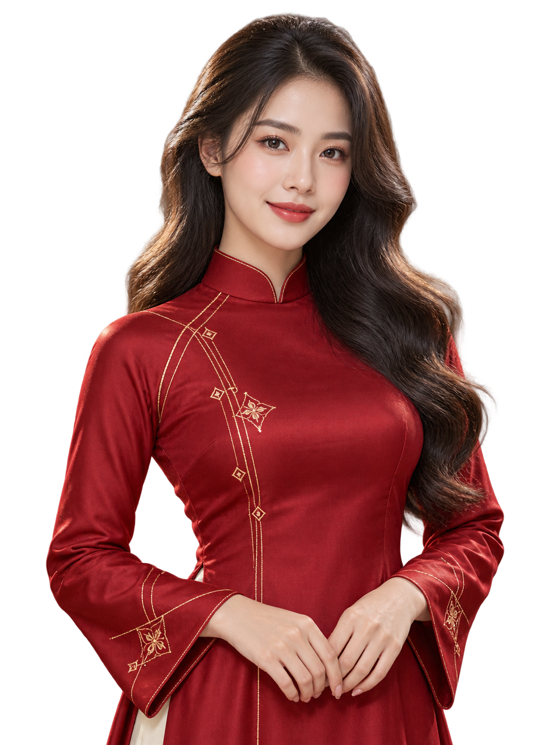 Người mẫu mặc áo dài đỏ